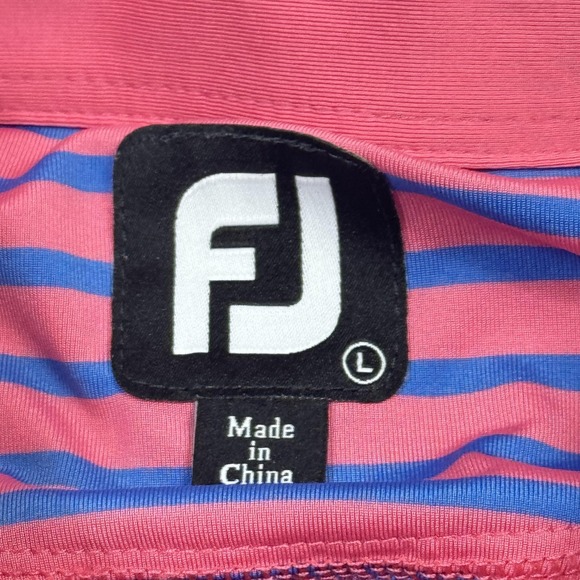 FootJoy Golf Polo Shirt Mens Large Pink Stripe Cypress Cup Performance Stretch - Picture 8 of 11